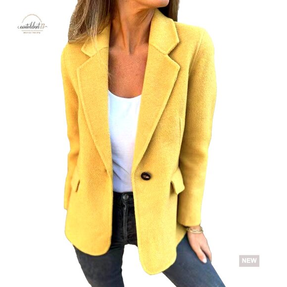 Jackets & Blazers - Wool Blend Blazer Notch Lapel Single Button Casual Business Jacket